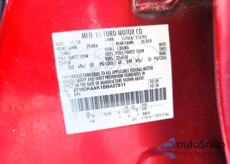 2011 Ford Edge Sport из США, поврежденный, VIN 2FMDK4AK1BBA57811